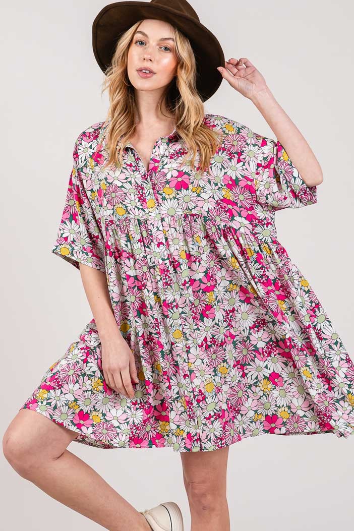 SAGE + FIG Floral Button Down Mini Shirt Dress