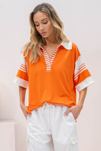 Hailey & Co Full Size Contrast Stripe Polo Shirt