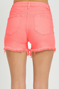 RISEN Tummy Control High Rise Fray Hem Denim Shorts