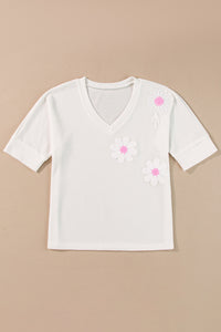 Flower V-Neck Half Sleeve Top