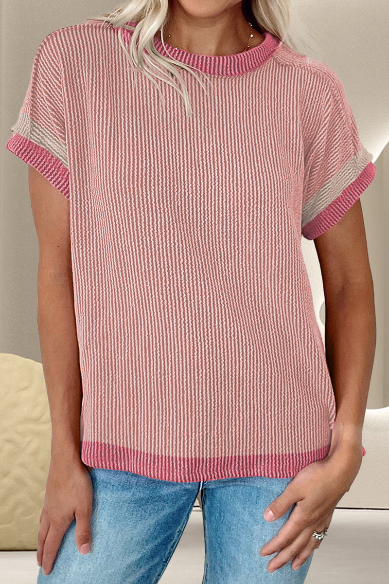 Color Block Round Neck Cap Sleeve T-Shirt