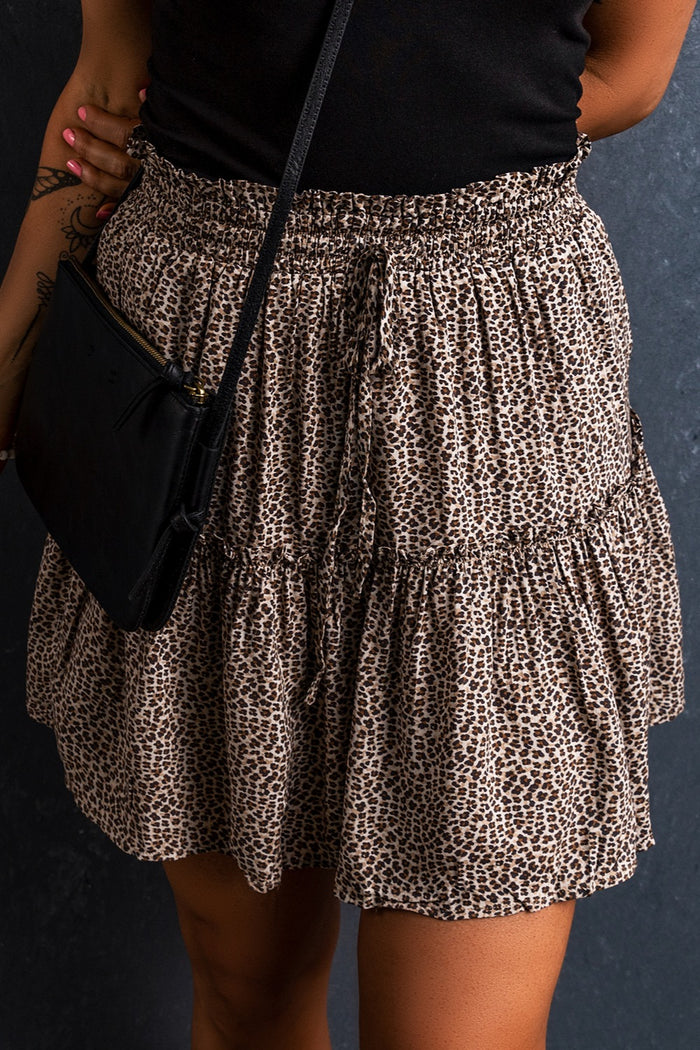 Frill Leopard Elastic Waist Skirt