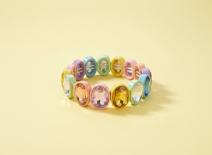 The Olivia Enamel Stretch Bracelet - Large Oval Rainbow Stones