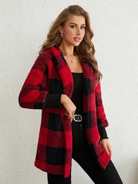 Plaid Long Sleeve Hooded Coat