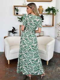 Double Take Full Size Printed Drawstring Short Sleeve Dress