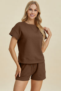 Double Take Full Size Texture Short Sleeve Top and Shorts Set