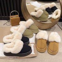 Suede Faux Fur Round Toe Platform Slippers