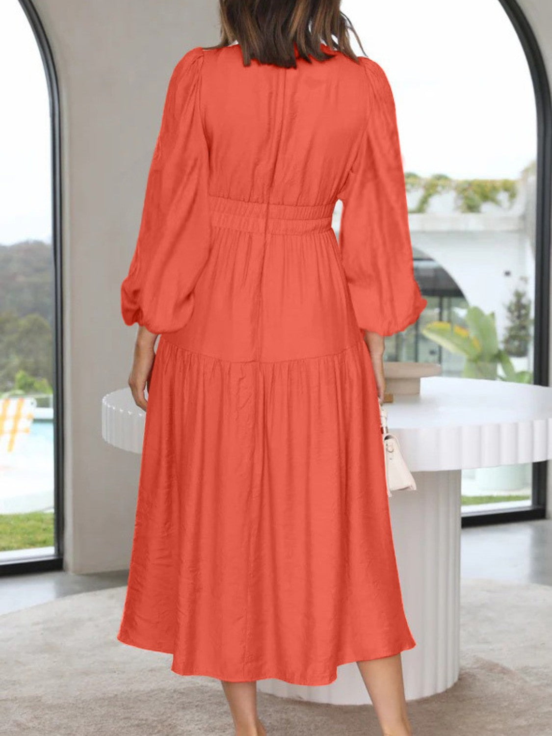Deep V-Neck Balloon Sleeve Plain Maxi Dress Blue Hawthorn Boutique Deep V-Neck Balloon Sleeve Plain Maxi Dress Blue Hawthorn Boutique