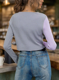 Contrast Button Up Long Sleeve Cardigan