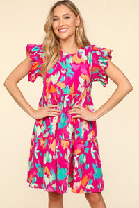 Haptics Printed Ruffled Tiered Dress with Side Pockets