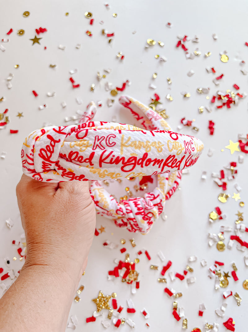 White Kansas City KC Red Kingdom Cursive Knotted Headband R2S