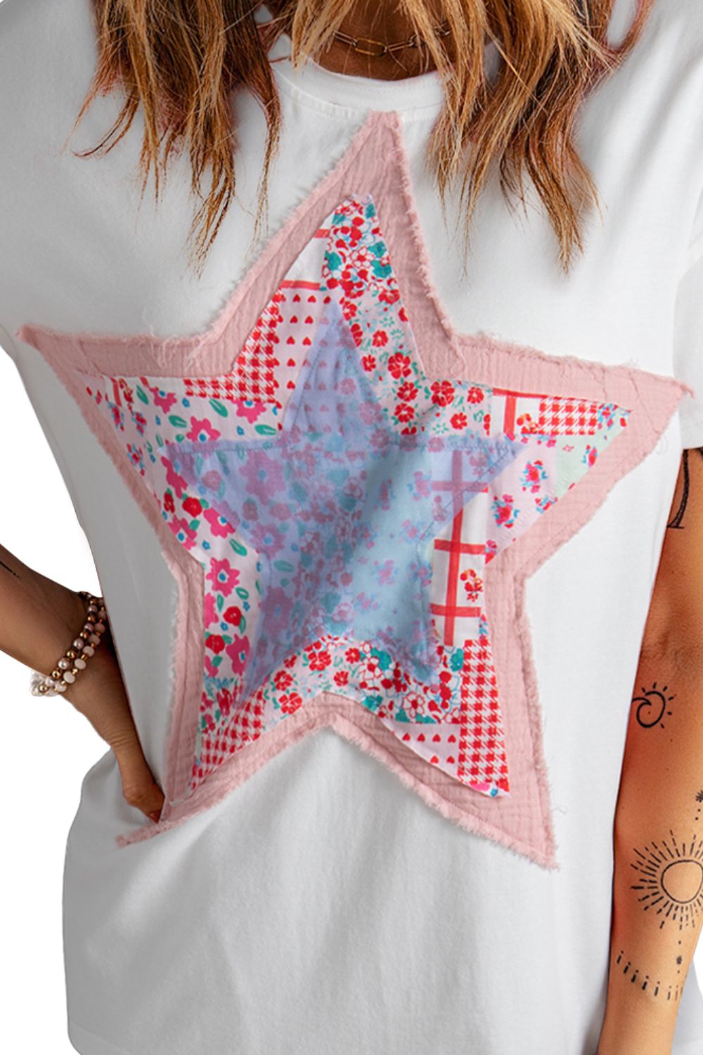 Star Round Neck Short Sleeve T-Shirt