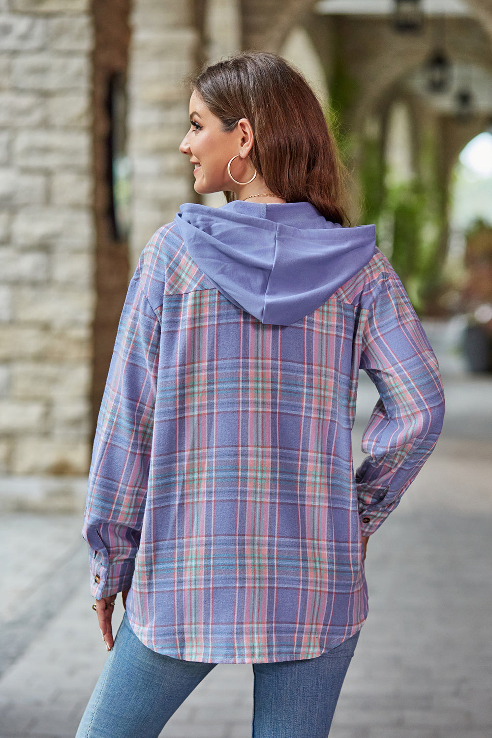 Mandy Plaid Long Sleeve Hooded Jacket