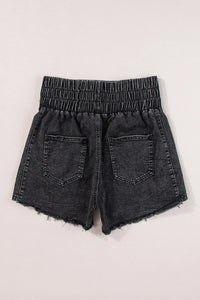 High Waist Raw Hem Denim Shorts