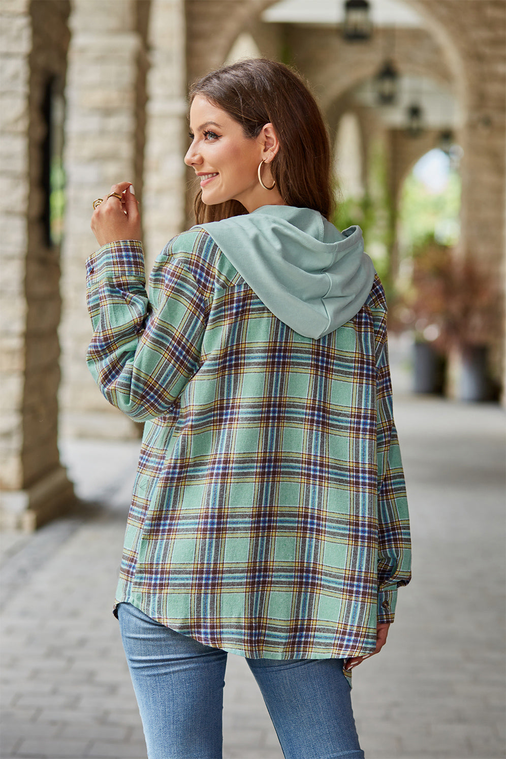 Mandy Plaid Long Sleeve Hooded Jacket