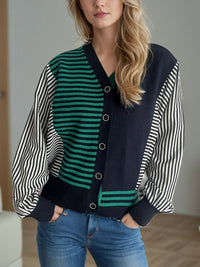 Striped Button Down Long Sleeve Cardigan