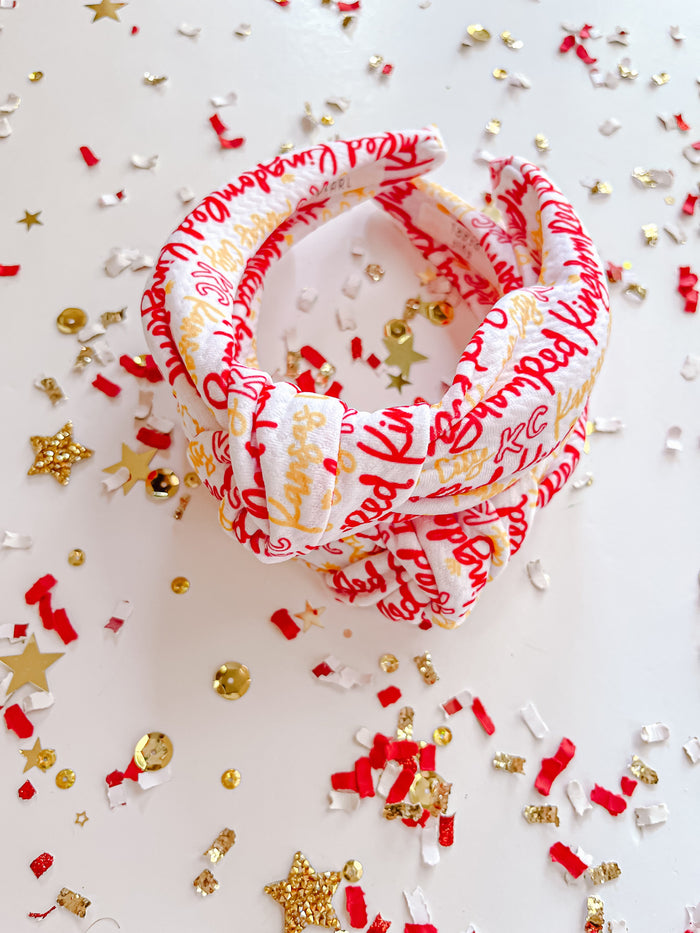 White Kansas City KC Red Kingdom Cursive Knotted Headband R2S