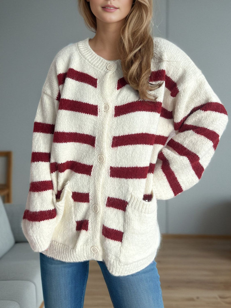 Striped Button Down Long Sleeve Cardigan