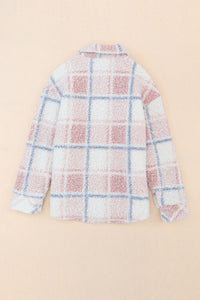 Plaid Button Up Collared Neck Sherpa Jacket