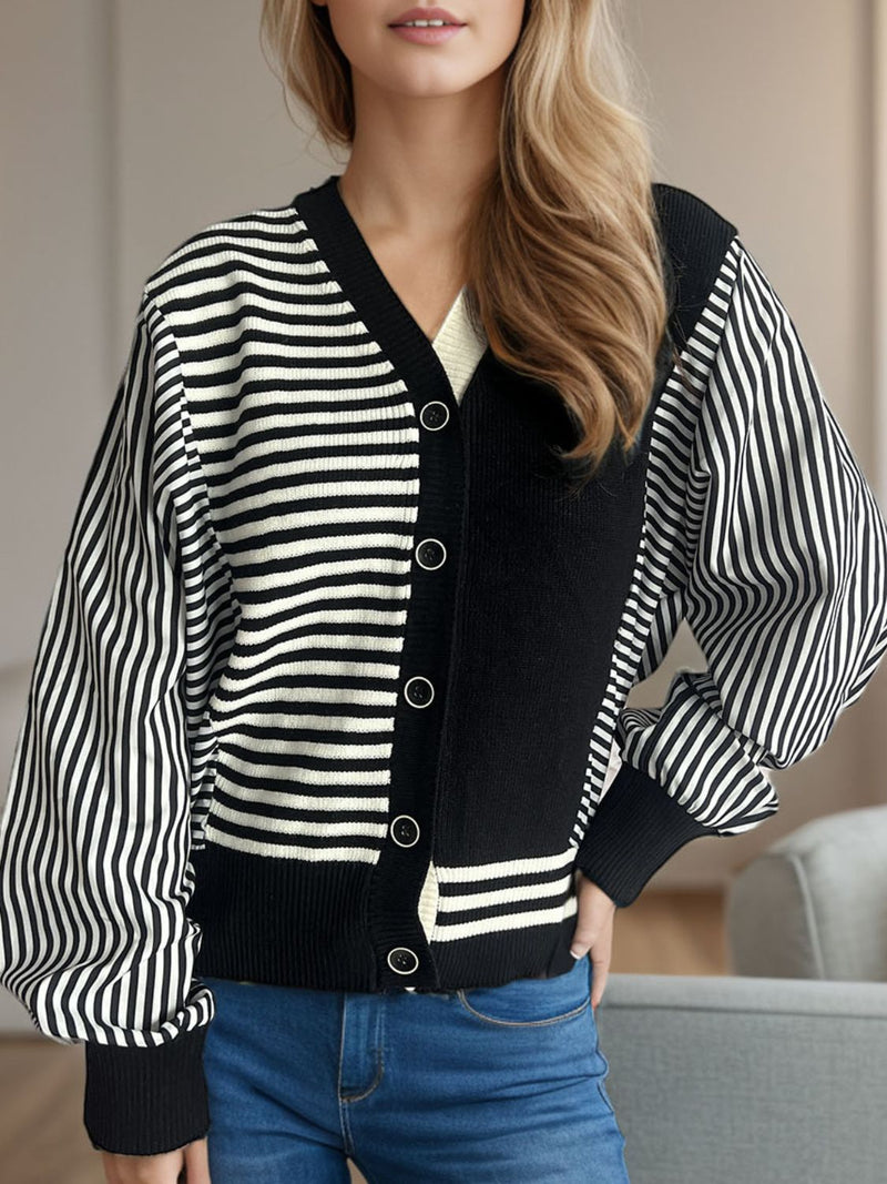 Striped Button Down Long Sleeve Cardigan