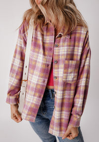 Plaid Collared Neck Button Up Shacket