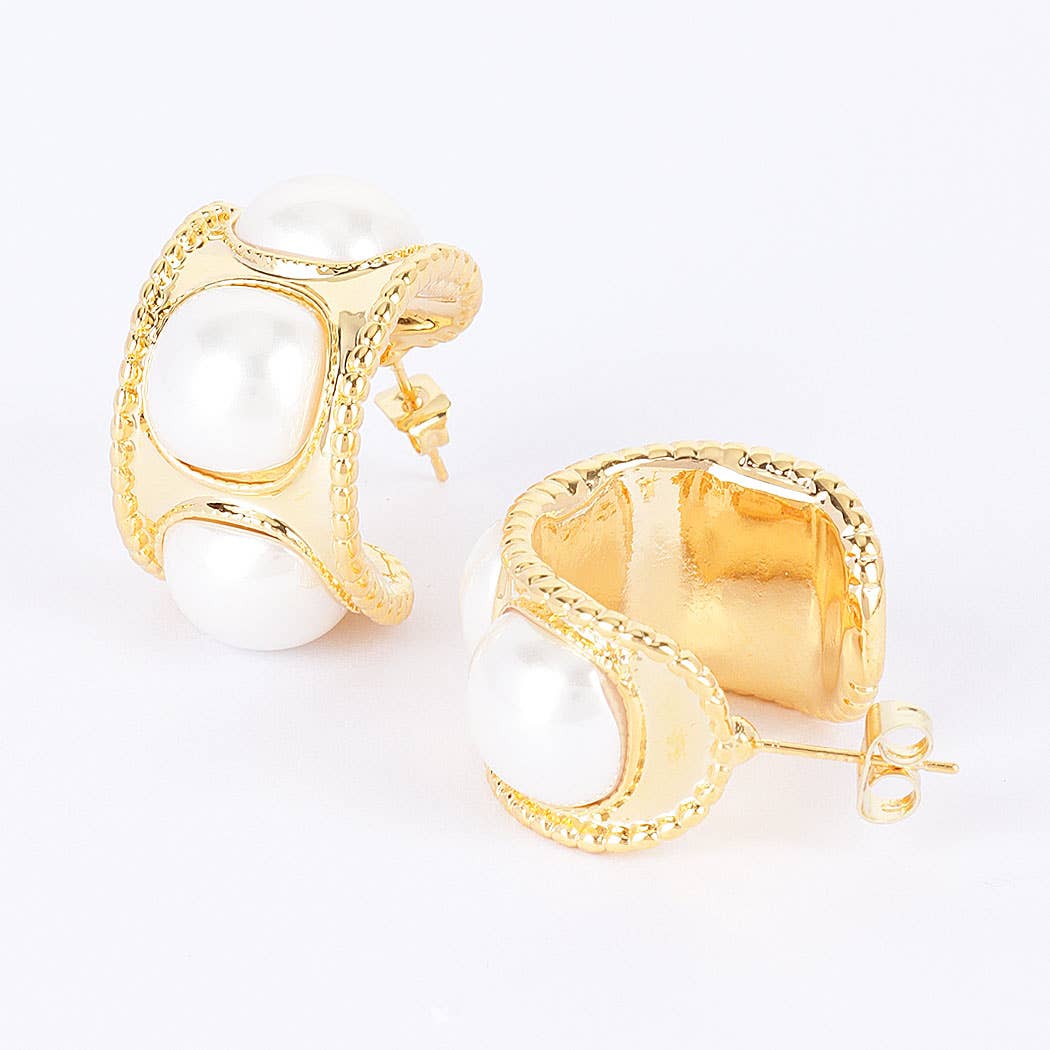 Faux Pearl Metal Mini Hoop Earring