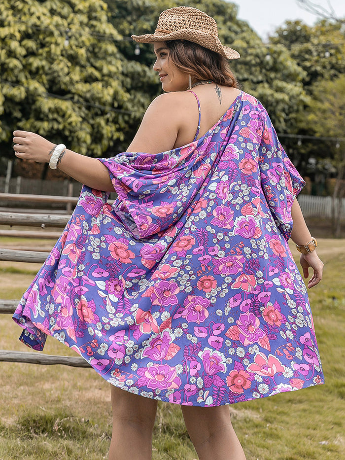Plus Size Printed Cami, Open Front Cover Up and Shorts Set