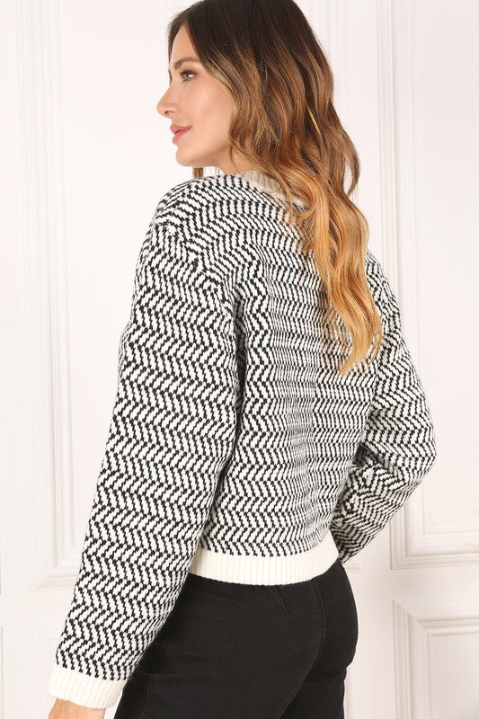 Herringbone Pattern Crew Neck Sweater