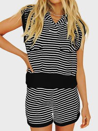 Striped Cap Sleeve Top and Shorts Sweater Set