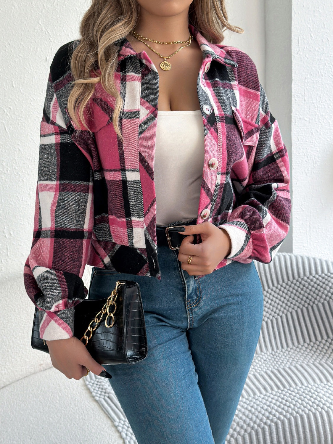 Plaid Button Up Long Sleeve Jacket