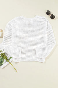 Openwork Notched Long Sleeve Knit Cover Up