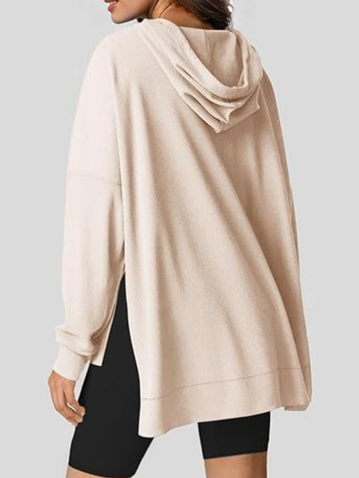 Drawstring Slit Long Sleeve Hoodie