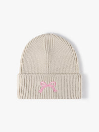 Embroidered Bow Knit Hat