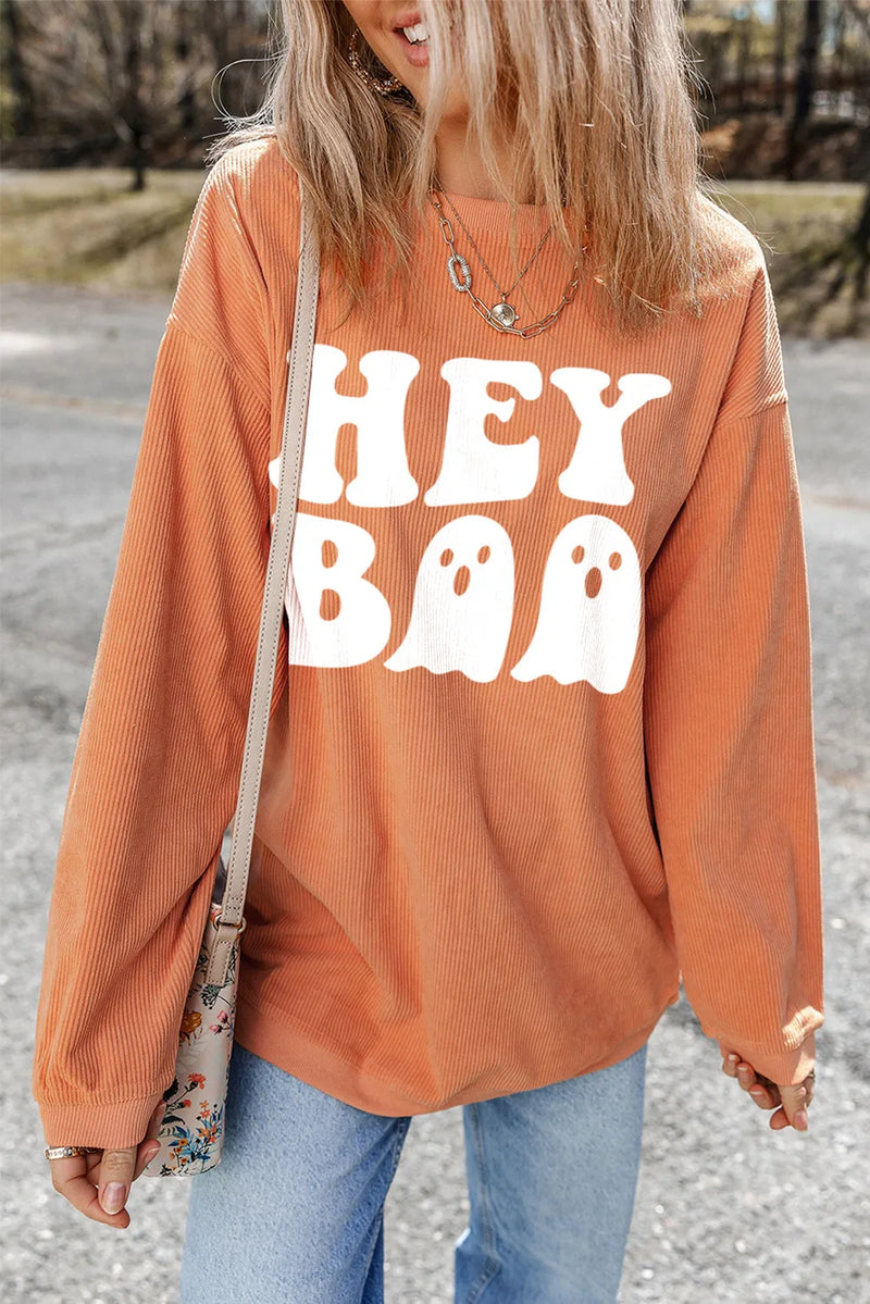 Letter Graphic Round Neck Long Sleeve Sweatshirt