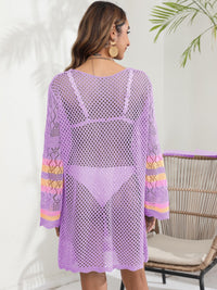 Openwork Contrast Long Sleeve Cover-Up