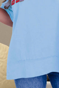AMERICA Sequin Round Neck Half Sleeve T-Shirt