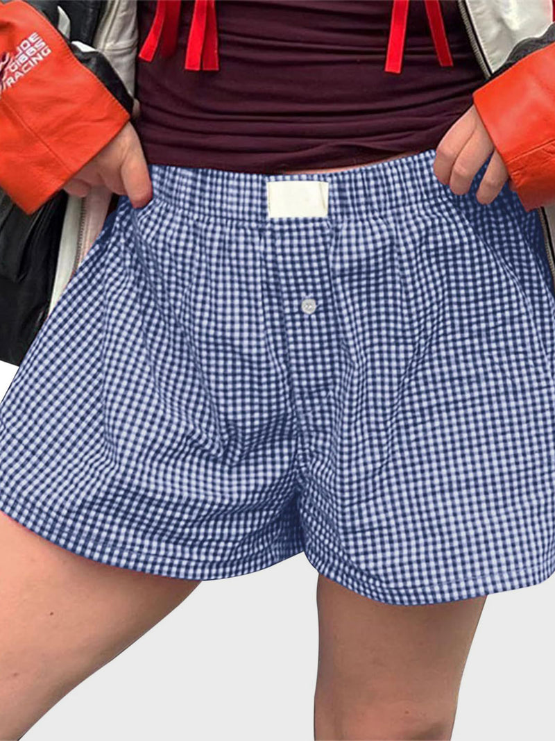 Plaid Elastic Waist Shorts