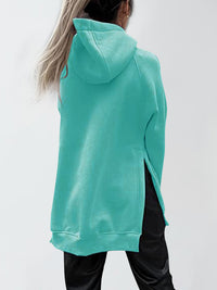 Slit Pocketed Raglan Sleeve Hoodie