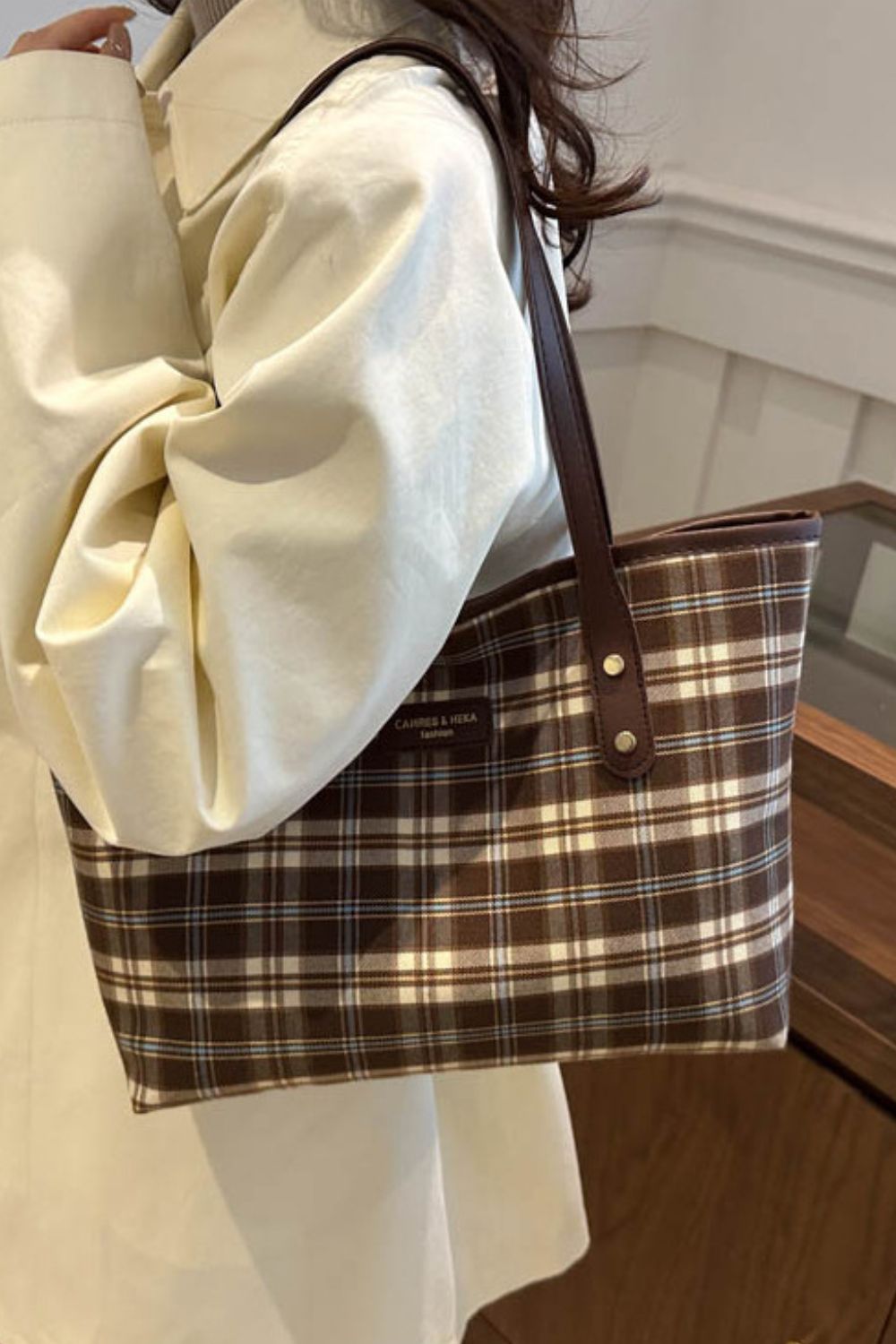 Plaid PU Leather Tote Bag