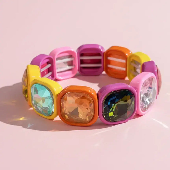 Enamel Stretch Bracelet - Rounded Gems - Elise - Asst Colors
