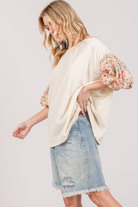 SAGE + FIG Round Neck Bubble Sleeve Oversize Top