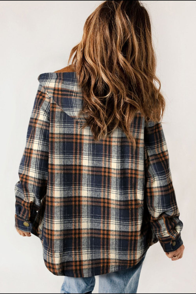 Plaid Button Up Long Sleeve Hooded Jacket