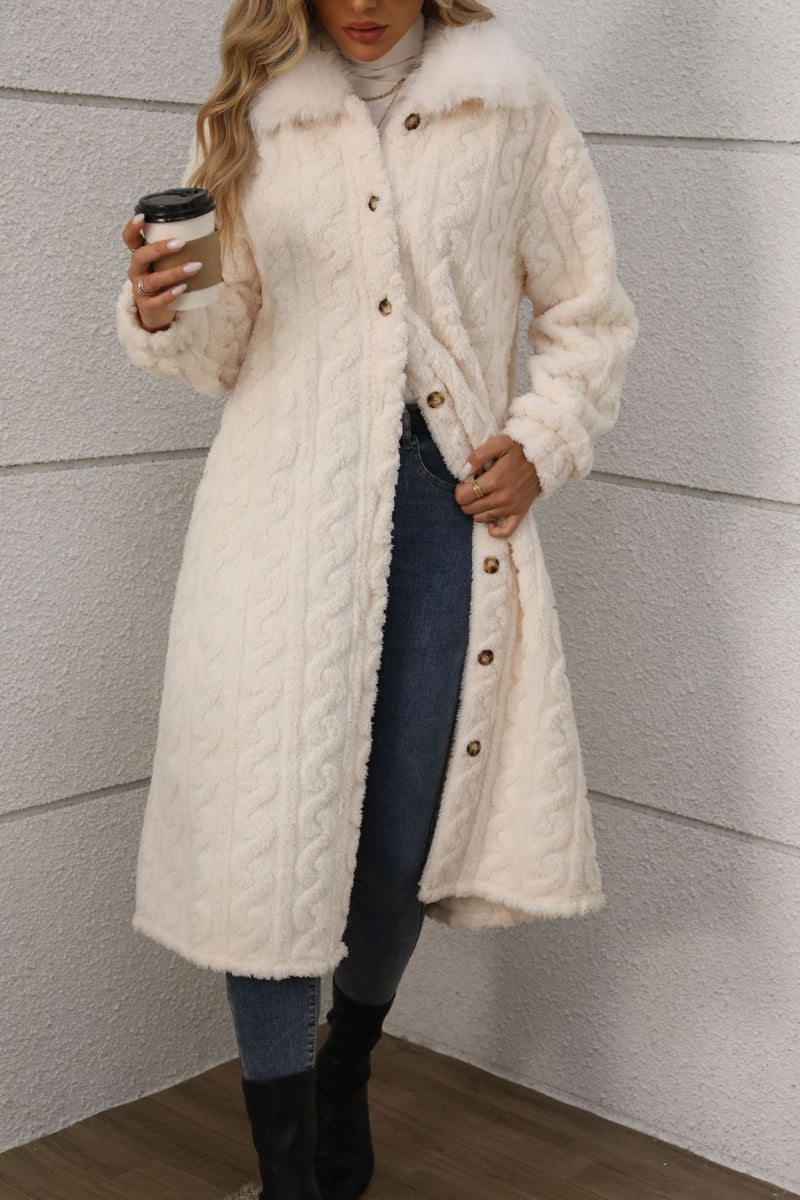 Furry Button Up Long Sleeve Longline Coat