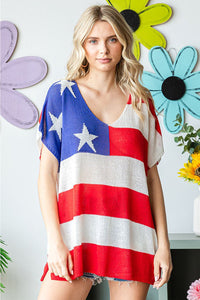 First Love Full Size USA Flag Drop Shoulder Knit Top