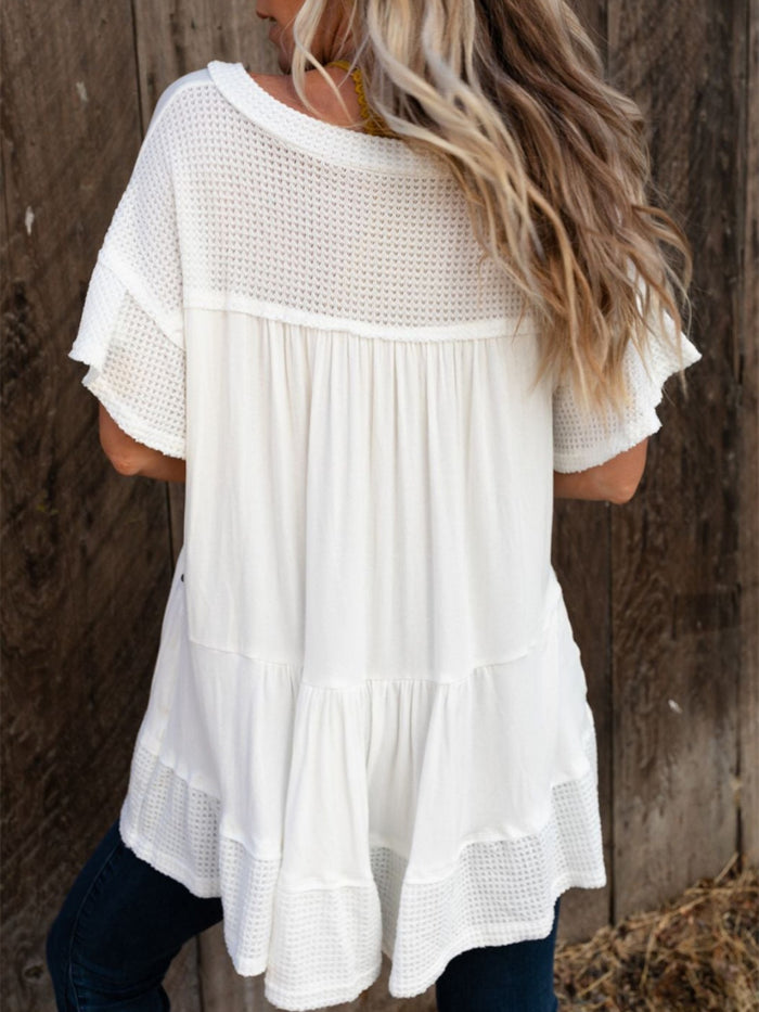 Studded V-Neck Half Sleeve Top