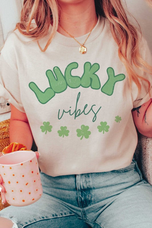 LUCKY VIBES CLOVERS Graphic T-Shirt