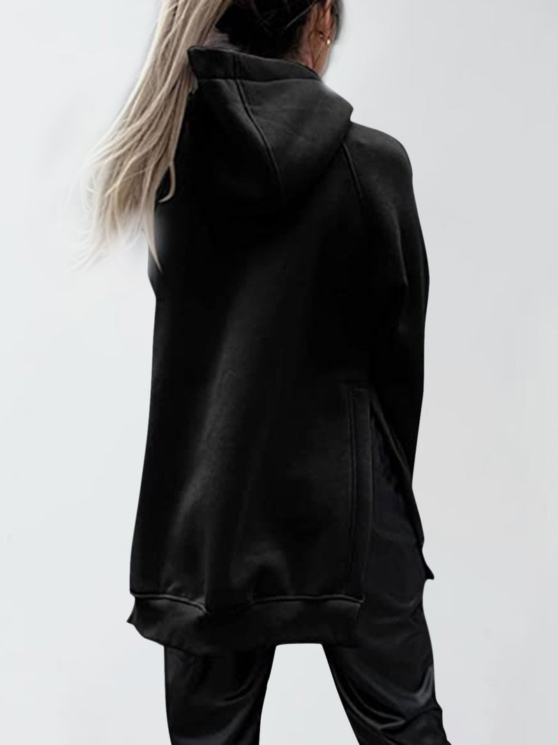 Slit Pocketed Raglan Sleeve Hoodie