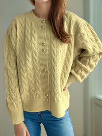 Cable-Knit Round Neck Long Sleeve Cardigan