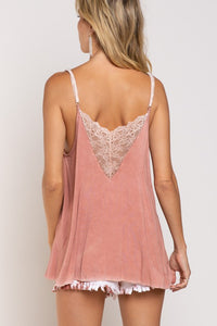 V-camisole Tank with Lace on Front