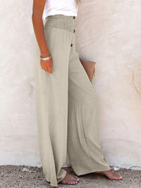 Full Size Decorative Button High Waist Pants